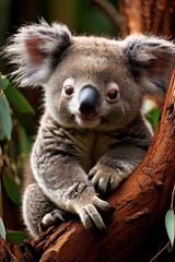 ai ,A koala hangs in a tree.