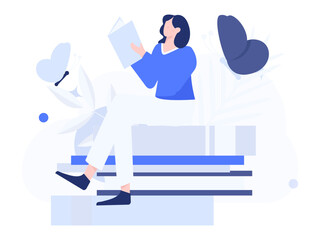 Character reading quietly vector concept operation hand drawn illustration
