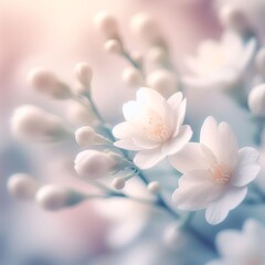 White jasmine flowers with soft pastel bokeh background