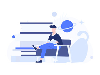 Character reading quietly vector concept operation hand drawn illustration
