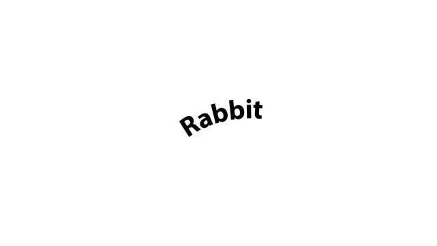 Rabbit text animation jumping on white background. Vector and Motion graphic 4K. Black and white Alpha matte isolated.	