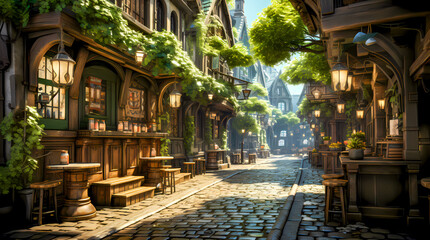 Enchanted Street in a Historical European Village