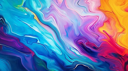 Abstract marbled acrylic paint ink painted waves painting texture colorful background banner - Bold colors, rainbow color swirls wave - obrazy, fototapety, plakaty