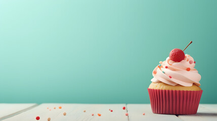 Cupcakes on mint background copy space for text, Generative Ai 