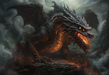 Foto op Plexiglas A terrifying fire-breathing dragon © Venuja