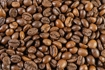 Close-up shot of roasted coffee beans background