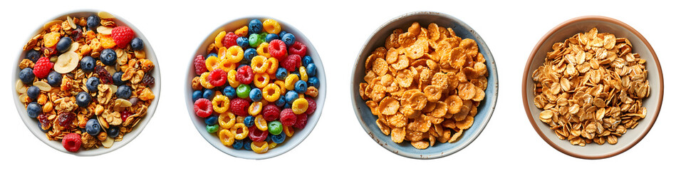 Cereal top view isolated on a transparent PNG background, white background , Generative Ai