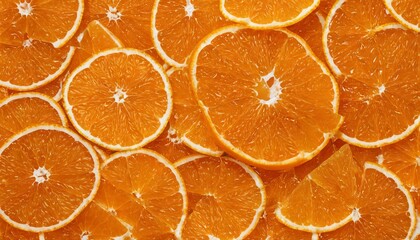 Bright orange wedges arranged backdrop - colorful citrus fruit display