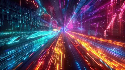 Tunnel on colorful neon world background, AI generated Image