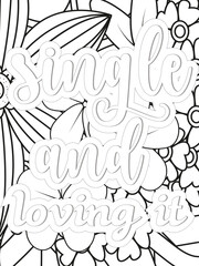 Love Quotes Flower Coloring Page Beautiful black and white illustration for adult coloring book