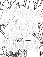 Love Quotes Flower Coloring Page Beautiful black and white illustration for adult coloring book