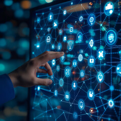 The digital marketing concept of the global network and data transfer in cyberspace