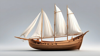 3d rendering of pinisi boat with sails spread out on a white background