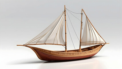 3d rendering of pinisi boat with sails spread out on a white background