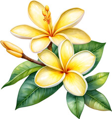 Watercolor painting of a Frangipani flower.