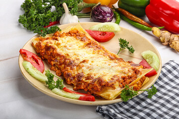 Italian lasagna with meat and tomato