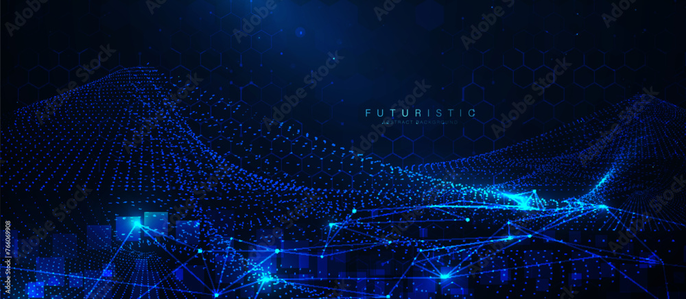 Poster Big data connecting network. Blockchain. Futuristic technology background. Security network