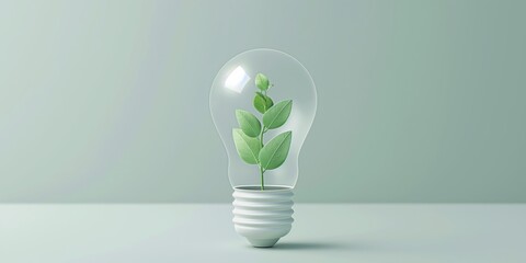 Conceptual image of a light bulb with green leaves inside, representing eco-friendly energy.