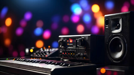 sound system equipment with bokeh background