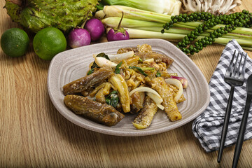 Roasted Thai eggplant with onion