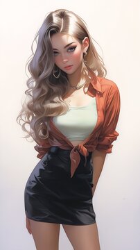 woman long hair skirt posing portrait full body soft pastel female faces casual business outfit shading techniques covid young human video femme fatale dating anthropomorphic