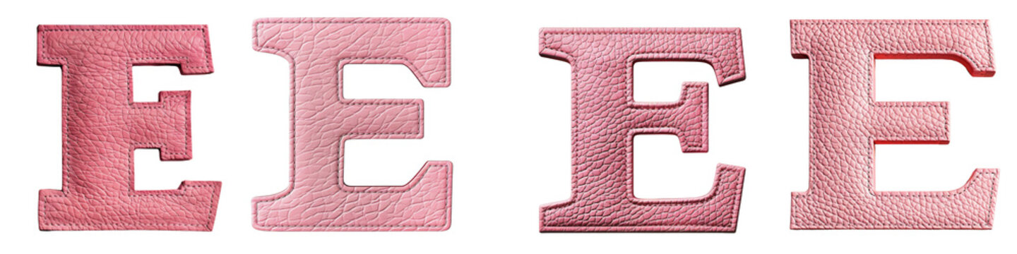 Pink Leather Texture lettering, alphabet, logotype, letter E isolated on a transparent background