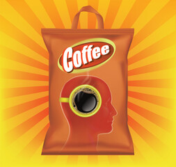 Packaging containing a coffee mug with a human brain