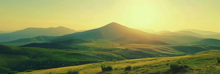 the tranquility of nature with a breathtaking landscape shot of a mountain range bathed in golden sunlight © CYBERUSS