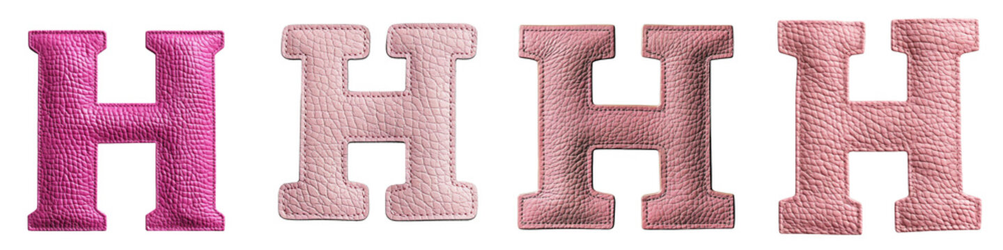 Pink Leather Texture lettering, alphabet, logotype, letter H isolated on a transparent background