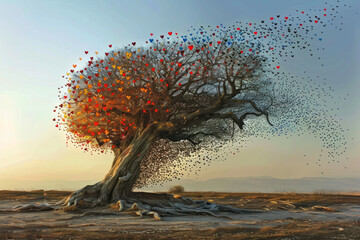 A heart shaped tree with colorful hearts on it - Powered by Adobe