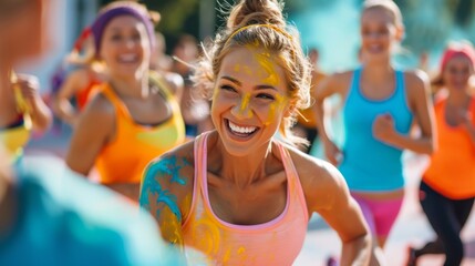 the concept of healthy living with vibrant images of people engaging in fitness activity
