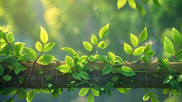 Fresh green leaves on a branch with a soft-focus background, conveying growth and vitality in spring