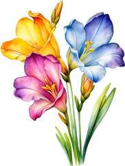 Naklejka premium Watercolor painting of a freesia flower.