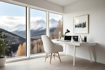 minimalist home office with scandinavian theme - obrazy, fototapety, plakaty