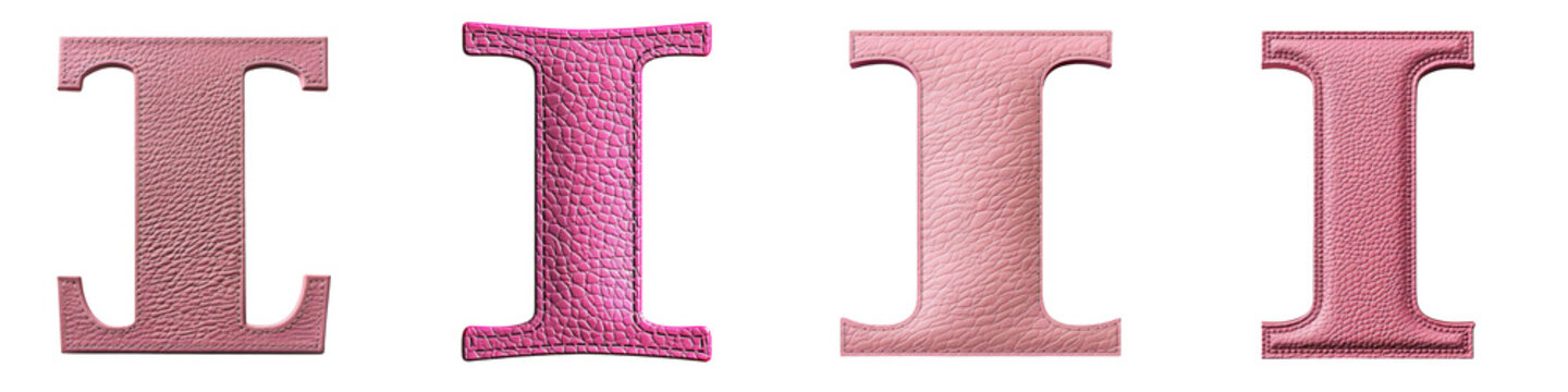 Pink Leather Texture lettering, alphabet, logotype, letter I isolated on a transparent background