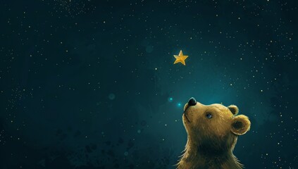 Obraz na płótnie Canvas Teddy Bear Gazing at the Stars. Children's Illustration Style, Wish, Childhood Concept. Generative AI. 