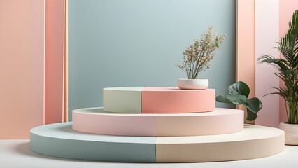 Fototapeta na wymiar a sleek modern minimalist blank podium in soft pastel colors