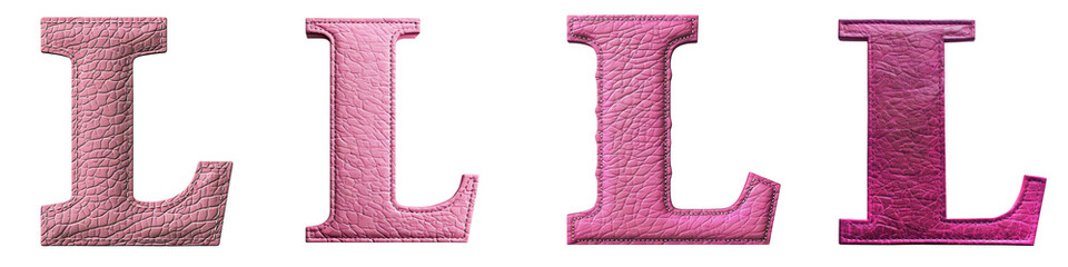 Pink Leather Texture lettering, alphabet, logotype, letter L isolated on a transparent background