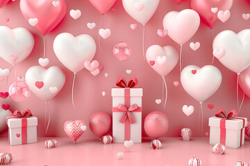 Composition of romantic creativity, I wish you a happy Valentine's Day. Generative AI - obrazy, fototapety, plakaty