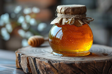 Pure honey in bottle - obrazy, fototapety, plakaty