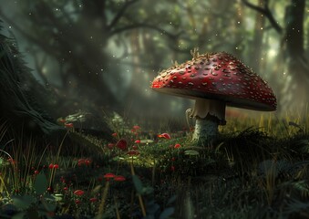 mushroom sitting grass gorgeous fairyland magical forest illustration toadstools delivery service elves house princess