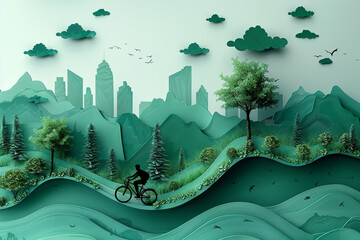 Paper cut vector of ecosystem green nature - obrazy, fototapety, plakaty
