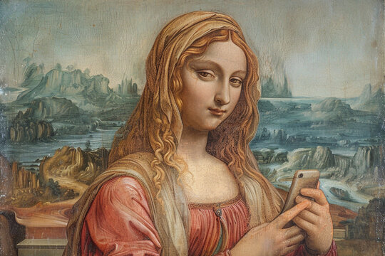 Mona Lisa using mobile phone