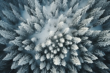 Top view of snow covering on trees in the winter season