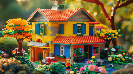 Fototapeta premium 3D Illustration of House Miniature Made of Lego