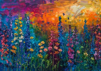 Fotobehang field flowers sunset background spectrum vibrancy fructose magazine alpine tundra wildfire blurred princess page © Cary