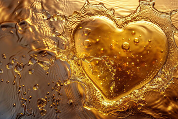Gold heart liquid splash for romance valentines day. Generative AI