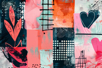 Halftone Valentines day collage covers set in contemporary mixed media style. Generative AI