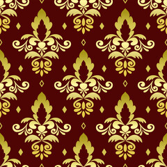 Classic seamless vector pattern. Damask orient ornament. Classic vintage background. Orient golden on Red background ornament for fabric, wallpaper 