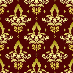 Classic seamless vector pattern. Damask orient ornament. Classic vintage background. Orient golden on Red background ornament for fabric, wallpaper 